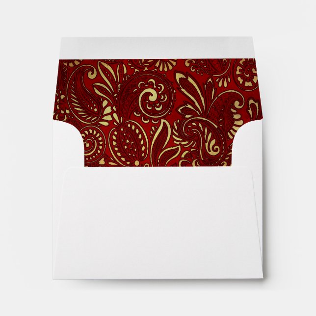 Burgundy Ornate Paisley Floral Gold Envelope (Back (Bottom))