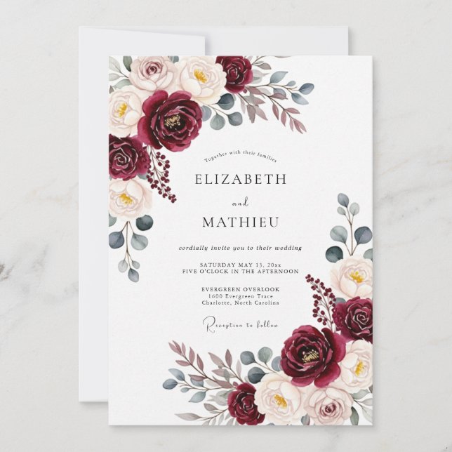 Burgundy Painterly Bloom Romance Wedding Invitation (Front)