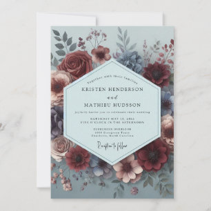 Burgundy Painterly Flora Wedding Invitation
