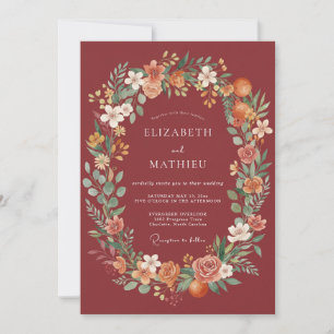 Burgundy Painterly Floral Flourish Wedding Invitation