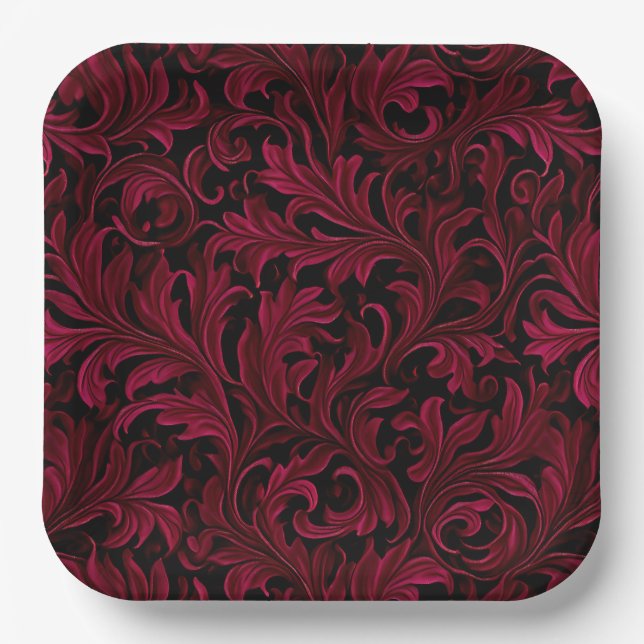 Burgundy Paisley Wedding Paper Plate (Front)