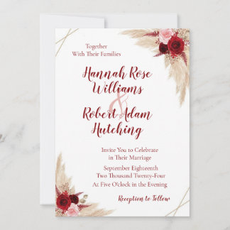 Burgundy Pampas Grass Wedding Invitation