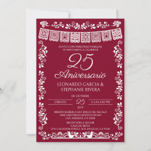 Burgundy Papel Picado 25th Anniversary Invitation