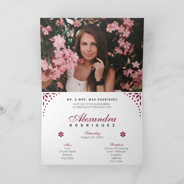 Burgundy Papel Picado Mis Quince Años Invitation (Inside)