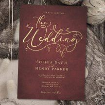 Burgundy Parchment Rustic Flourish Calligraphy Inv