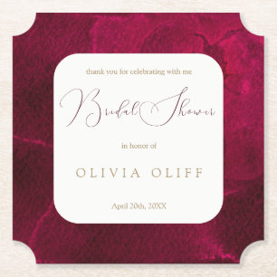 Burgundy Passion Bridal Shower Paper Coaster