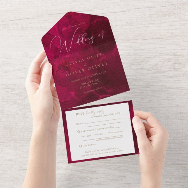 Burgundy Passion Wedding All In One Invitation (Tearaway)