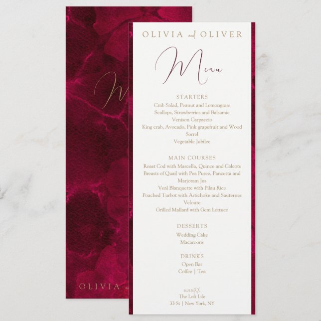 Burgundy Passion Wedding Menu (Front/Back)