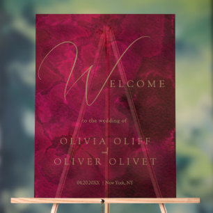 Burgundy Passion Wedding Welcome Acrylic Sign