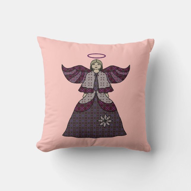 Burgundy Patchwork Angel Cushion (Front)