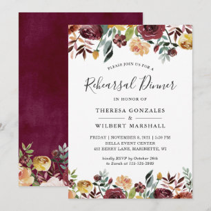 Burgundy Peach Autumn Rehearsal Dinner Invitation