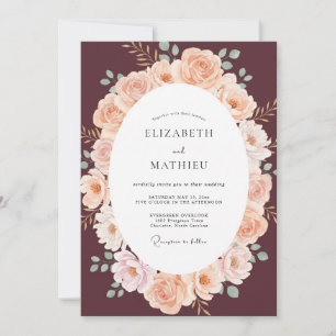 Burgundy Peach Botanical Wedding Invitation