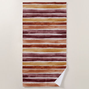 Burgundy Peach Orange Red Stripes Beach Towel