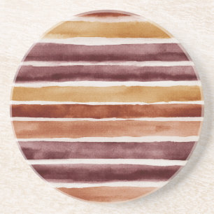 Burgundy Peach Orange Red Stripes Coaster