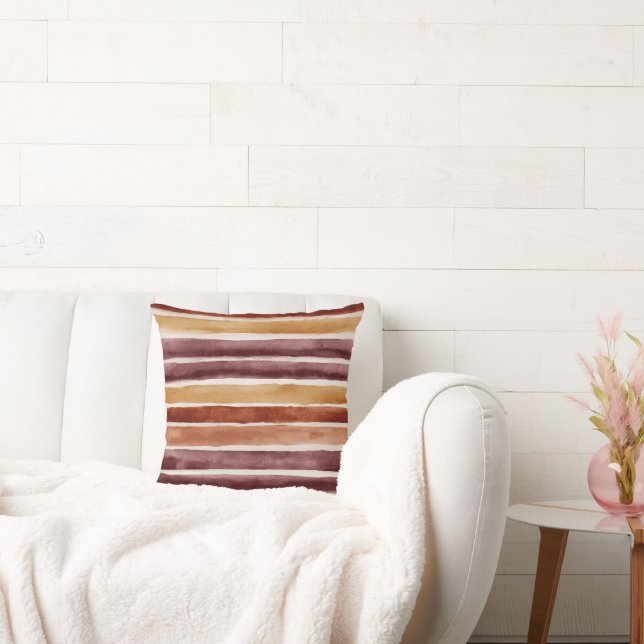 Burgundy Peach Orange Red Stripes Cushion (Couch)