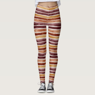 Burgundy Peach Orange Red Stripes Leggings