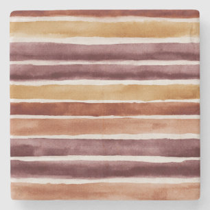 Burgundy Peach Orange Red Stripes Stone Coaster