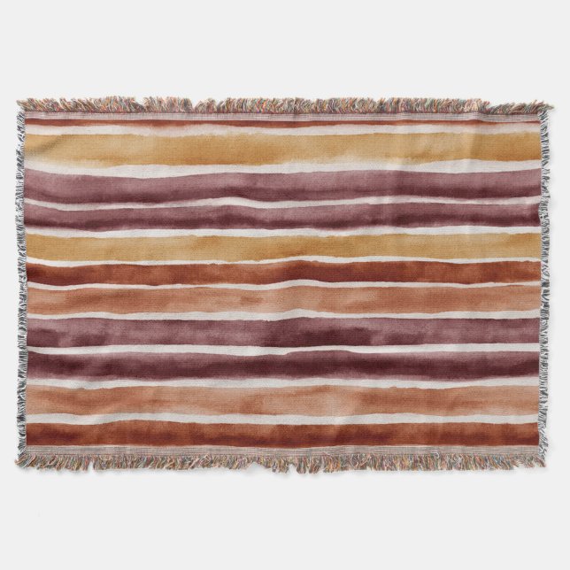 Burgundy Peach Orange Red Stripes Throw Blanket (Front)