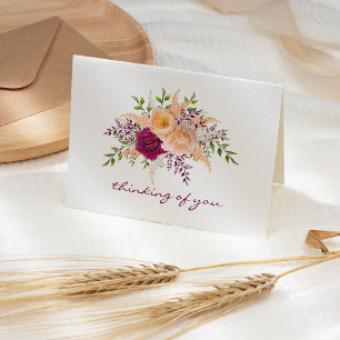 Burgundy Peach Peony Floral Bouquet Sympathy Card