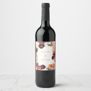Burgundy + Peach Watercolor Floral Wedding Wine Label