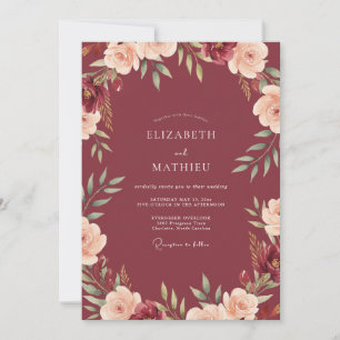 Burgundy Peach Watercolor Wedding Invitation