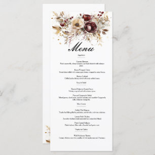 Burgundy peonies double sided wedding menu