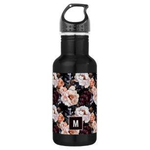 Burgundy Peonies Floral Pattern Monogram 532 Ml Water Bottle