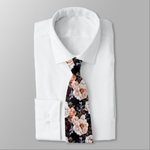 Burgundy Peonies Floral Pattern Tie