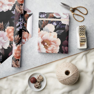 Burgundy Peonies Floral Pattern Wrapping Paper