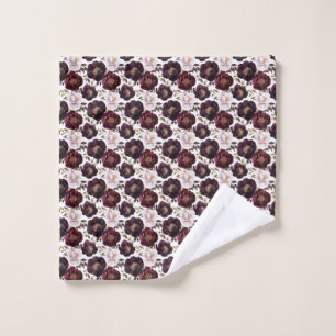 burgundy peonies flowers with gold glitter  wash cloth