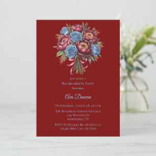 Burgundy Peony and Blue Rose Bachelorette Party Invitation