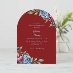 Burgundy Peony and Blue Rose Wedding Celebration  Invitation