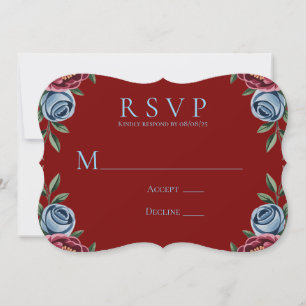 Burgundy Peony and Blue Rose Wedding RSVP Card