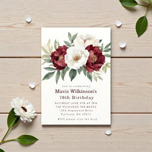 Burgundy Peony Floral 70th Birthday Invitation