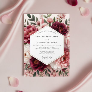 Burgundy Peony Floral Romance Wedding Invitation