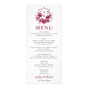 Burgundy peony flowers wedding floral menu card