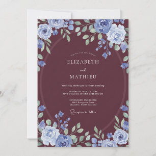 Burgundy Periwinkle Foliage Eucalyptus Wedding Invitation