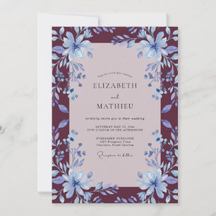 Burgundy Periwinkle Lily Wedding Invitation