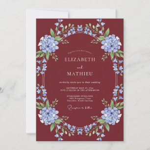 Burgundy Periwinkle Winter Wedding Invitation