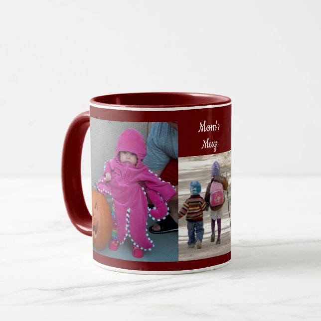 Burgundy Personalise 3 PHOTO TEMPLATE Gift Coffee Mug (Front Left)