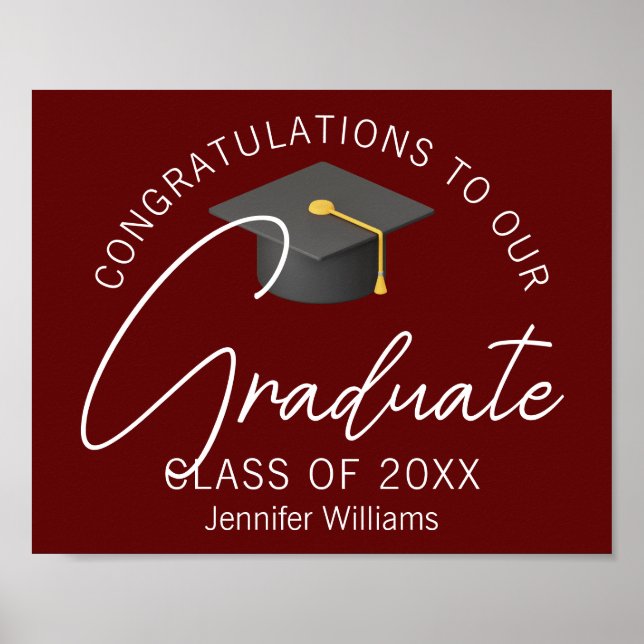 Burgundy Personalised 2025 Graduation Party Poster (Front)