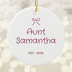 Burgundy Personalised Aunt Est. Year Photo Ceramic Tree Decoration