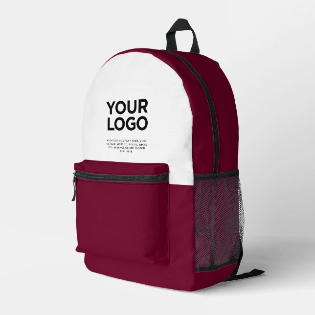 Burgundy | Personalised Business Logo and Text Printed Backpack (Back Corner Right)