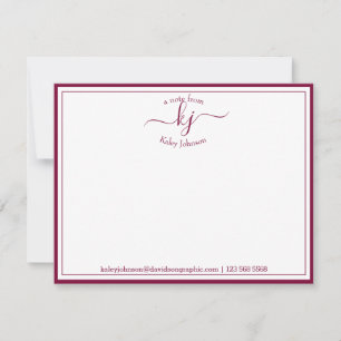 Burgundy Personalised From The Desk Of Note Card