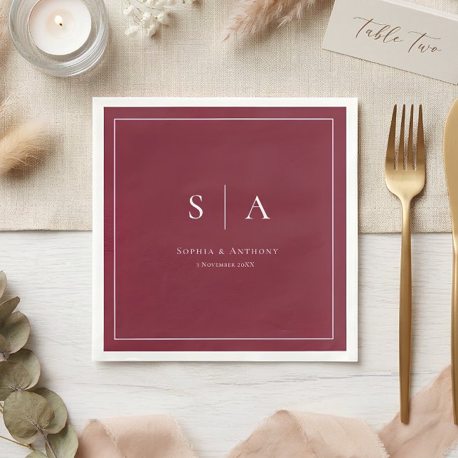 Burgundy Personalised Initial Wedding Napkins (Creator Uploaded)
