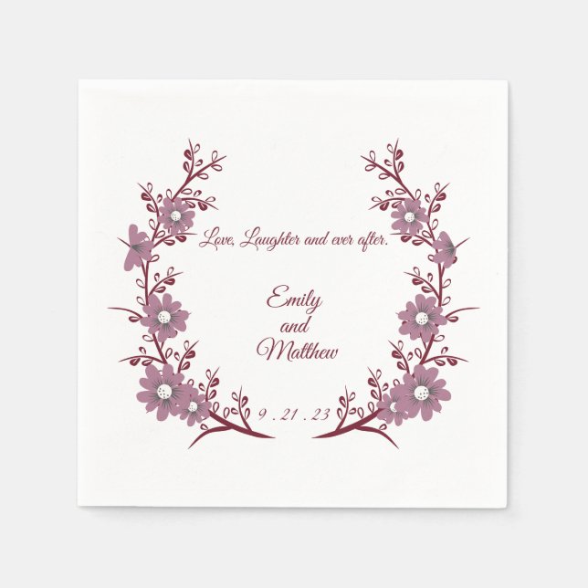 Burgundy Personalised wedding napkins (Front)