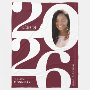 Burgundy Photo 2025 Graduation Fleece Blanket