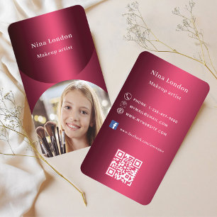 Burgundy photo arch Qr code Facebook Business Card