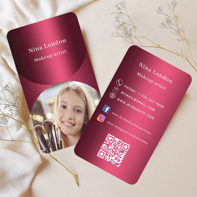 Burgundy photo arch Qr code social media Business Card (Creator Uploaded)
