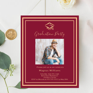 Burgundy photo cap Graduation Party invitation